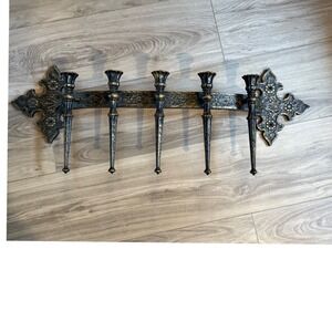 Vintage 1966 Dart Ind Gothic Wall Candelabra 5 Cup Gold Black Sconce 4408 USA